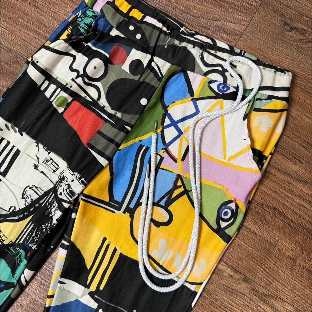 Colorful Abstract Print Straight Leg Pants